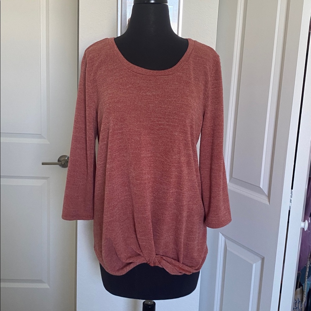 Rust Orange Knotted Hem Top
